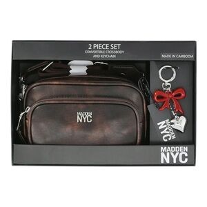 Madden NYC Camera Handbag with Charm Keychain, Weathered Brown, NWT